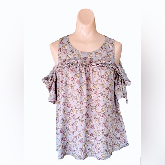 LC Lauren Conrad women’s cold shoulder short sleeve purple print large - Picture 1 of 9